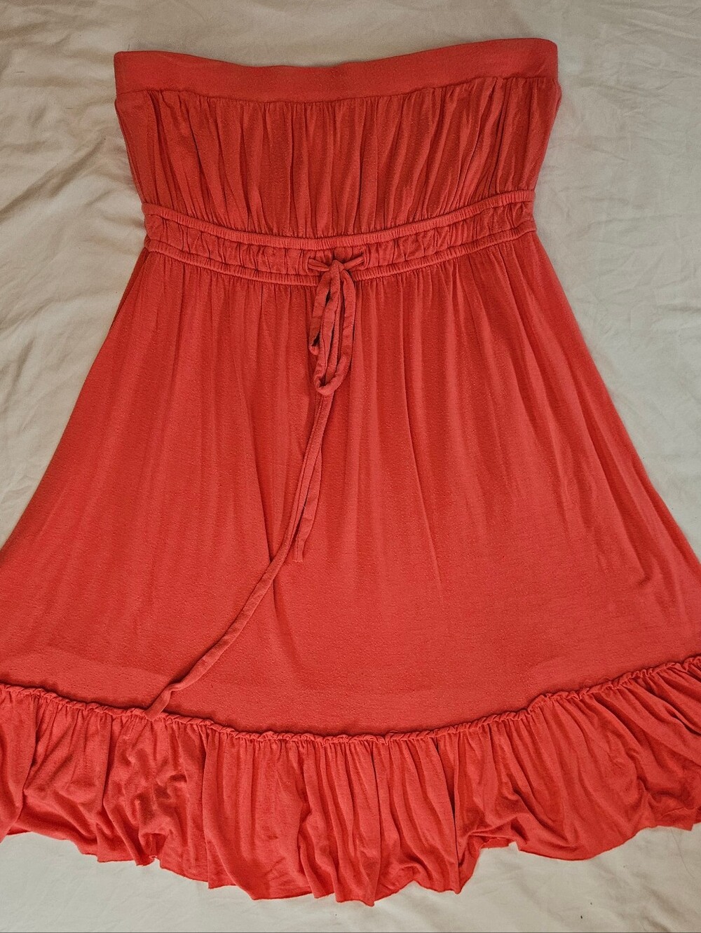 Forever21 Juniors Coral Strapless Ruched Bodice Ruffled Hem Dress Size Large